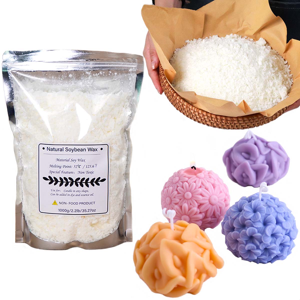 Candle Making Raw Material - 100/250/500/1000g Naturalny Wosk Sojowy w Płatkach